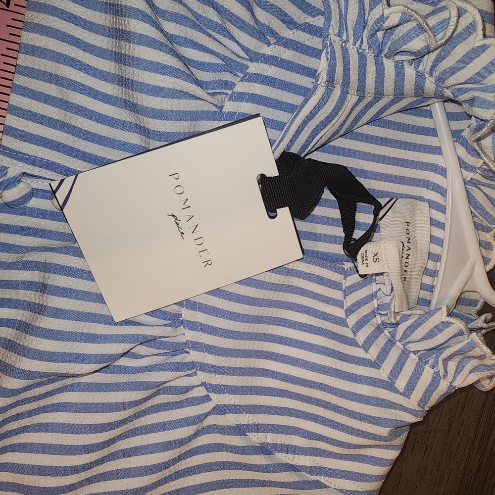 Tuckernuck Pomander Place Blue Stripe Selena Blouse NWT XS - Picture 5 of 7